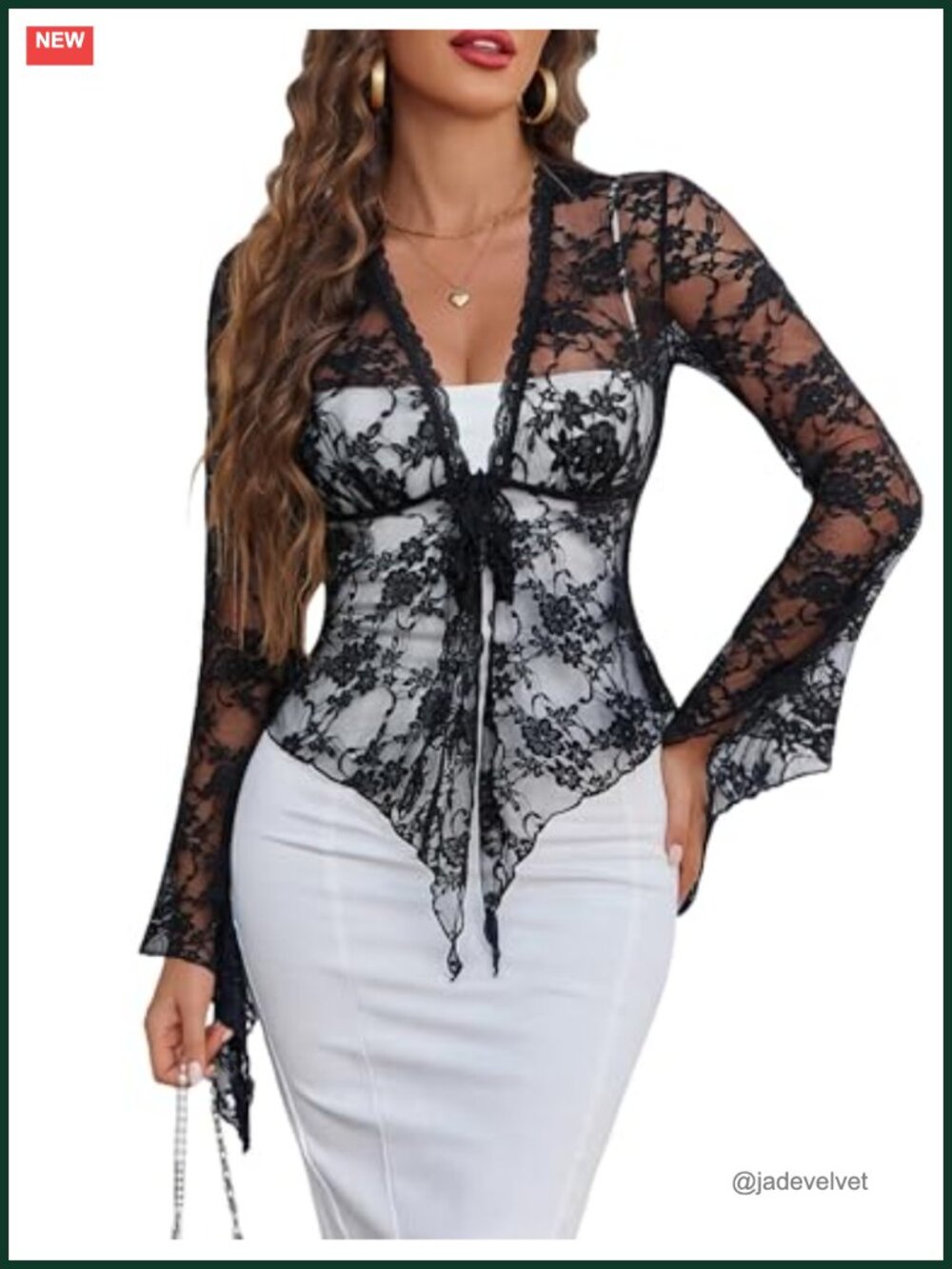 Avidlove Women's Sheer Lace Bell Sleeve Tie Front Shrug Cardigan